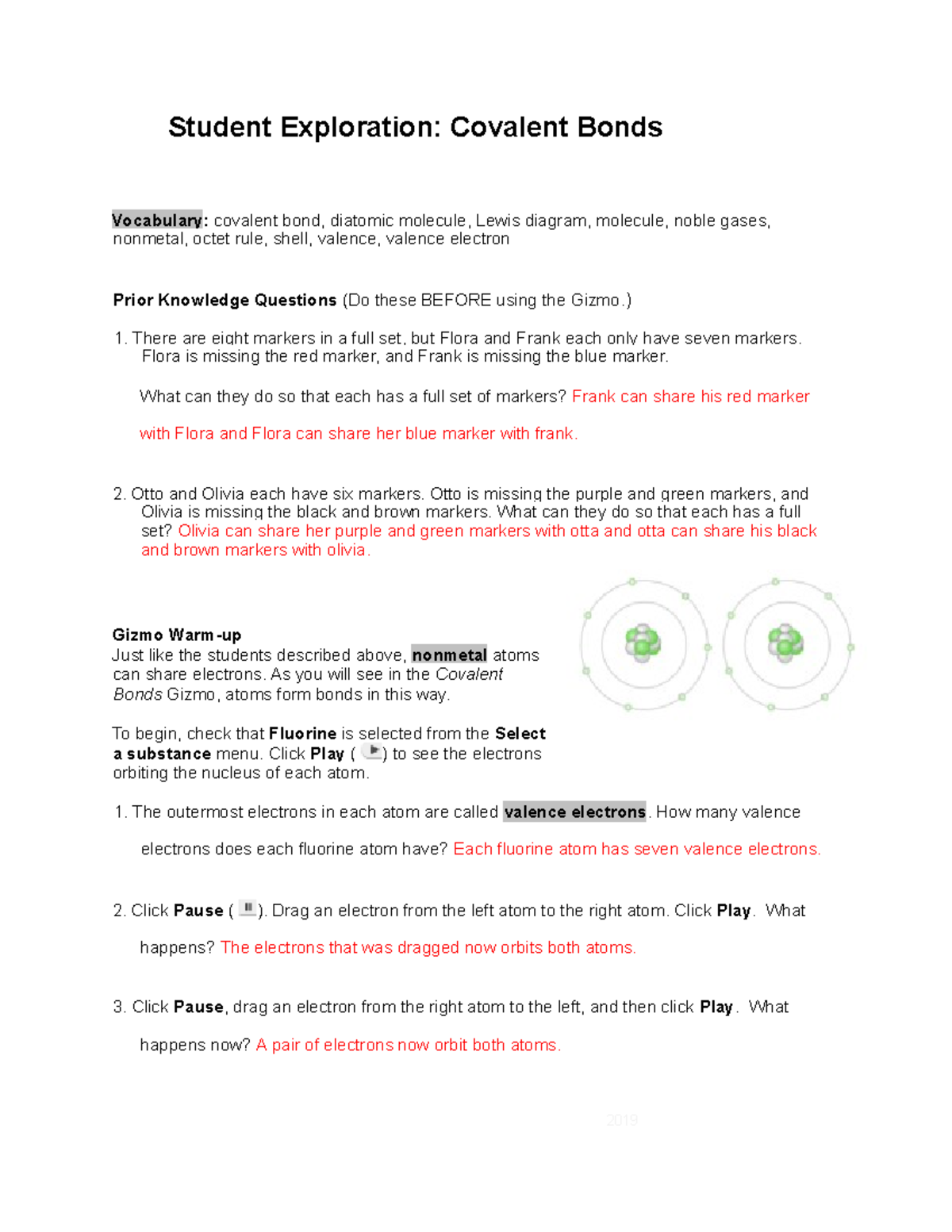 covalent bonding homework answer key