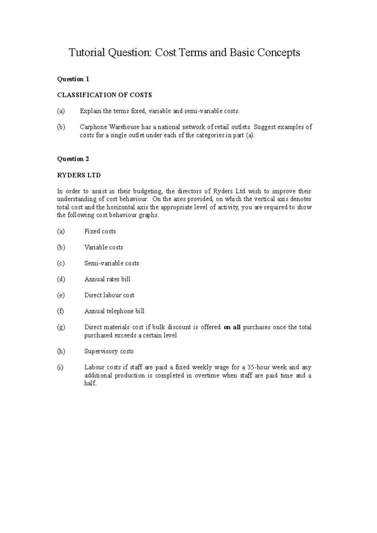 1 3 Tutorial Cost terms - Tutorial Question: Cost Terms and Basic ...