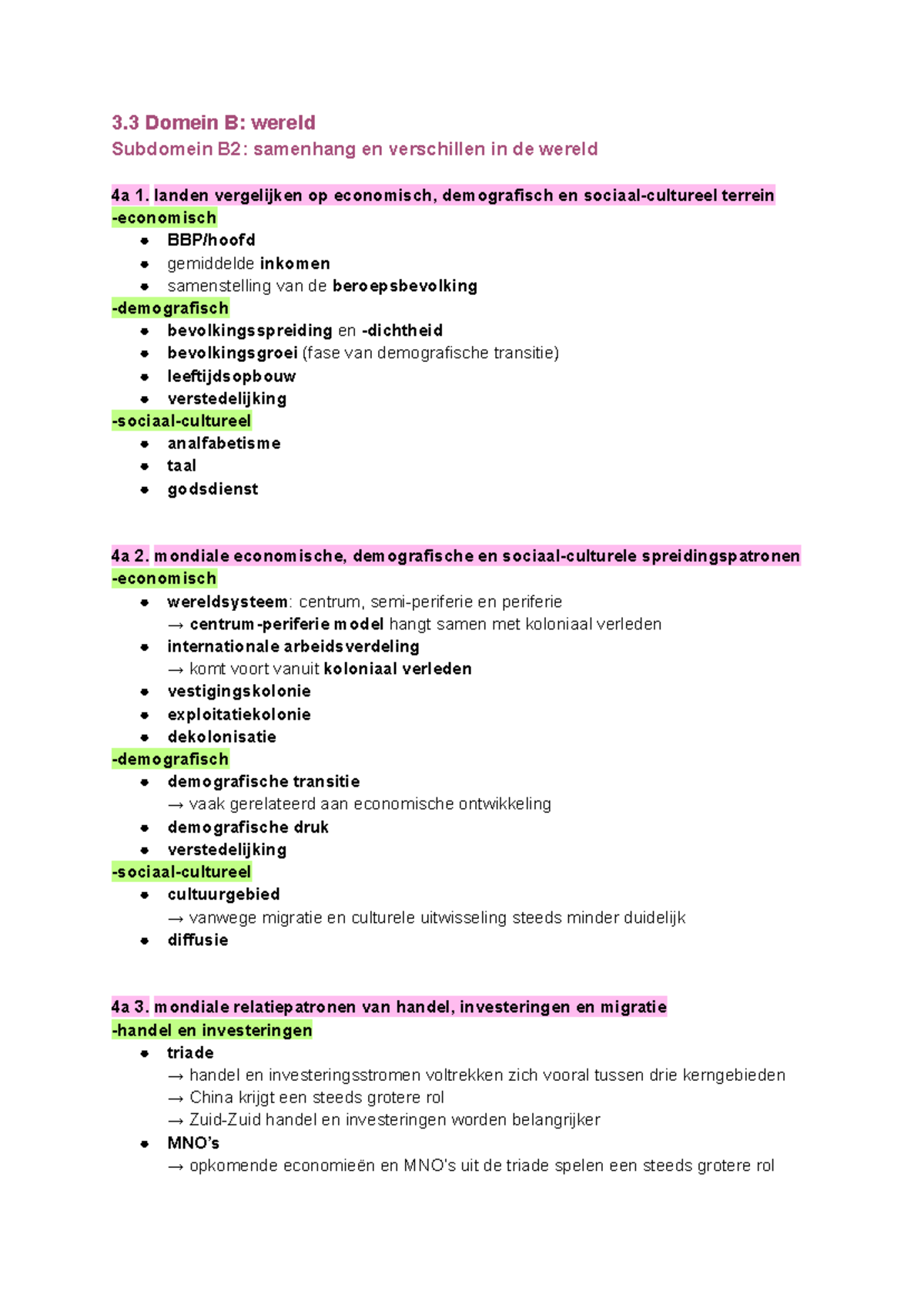 Aardrijkskunde Samenvatting Eindexamen Havo 5 - 3 Domein B: Wereld ...