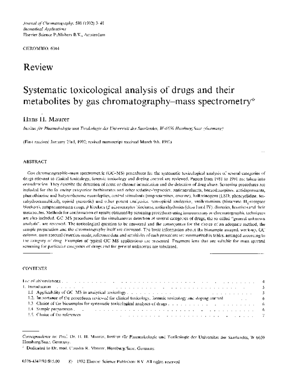Systematic toxicological Journal of Chromatography, 580 (1992) 34l Biomedical Applications