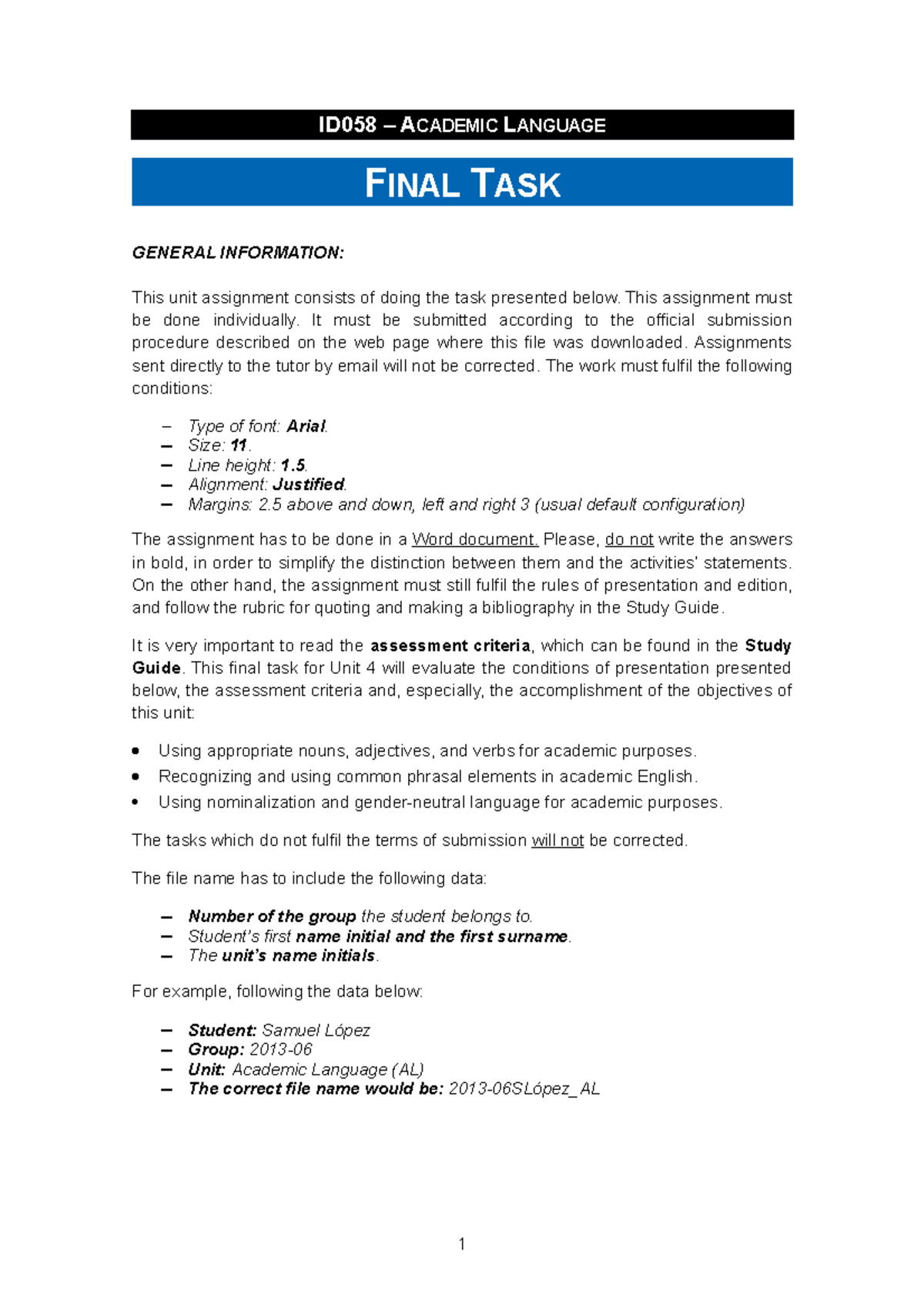 ID058Final TaskCOEng v0r0 ID058 ACADEMIC LANGUAGE FINAL TASK