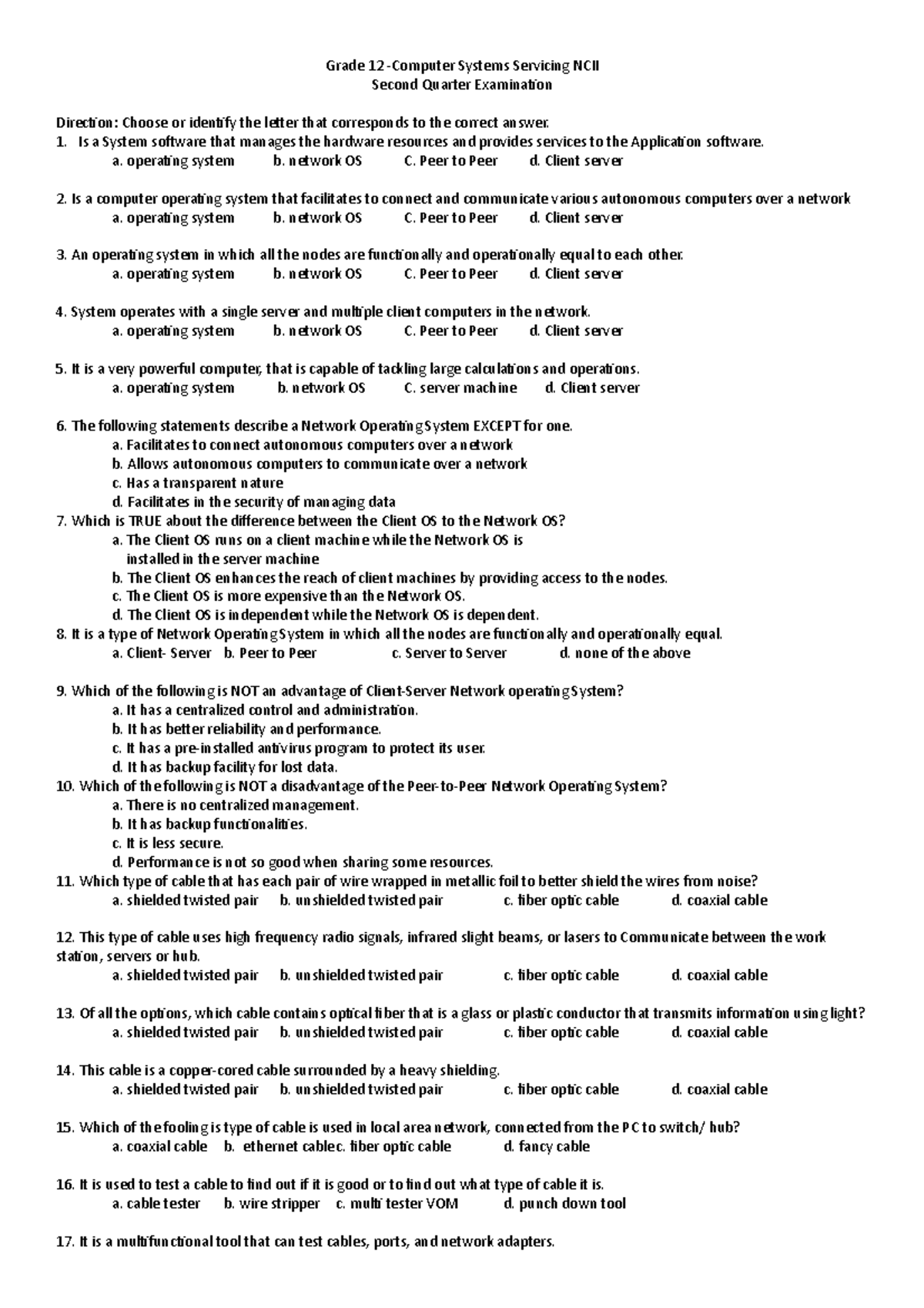 Css12 Q2 Summative - Notes on basic networking - Grade 12 -Computer ...