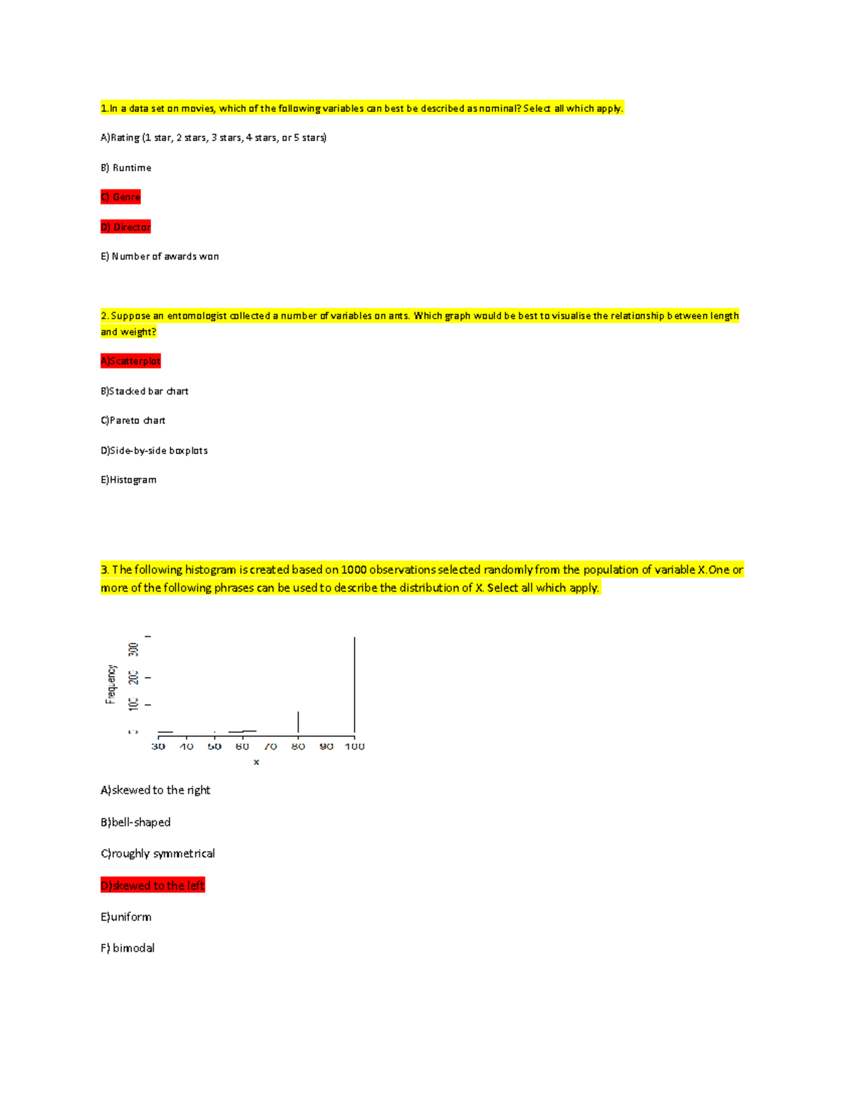 Multiple choice questions (administered as an online quiz due to covid ...