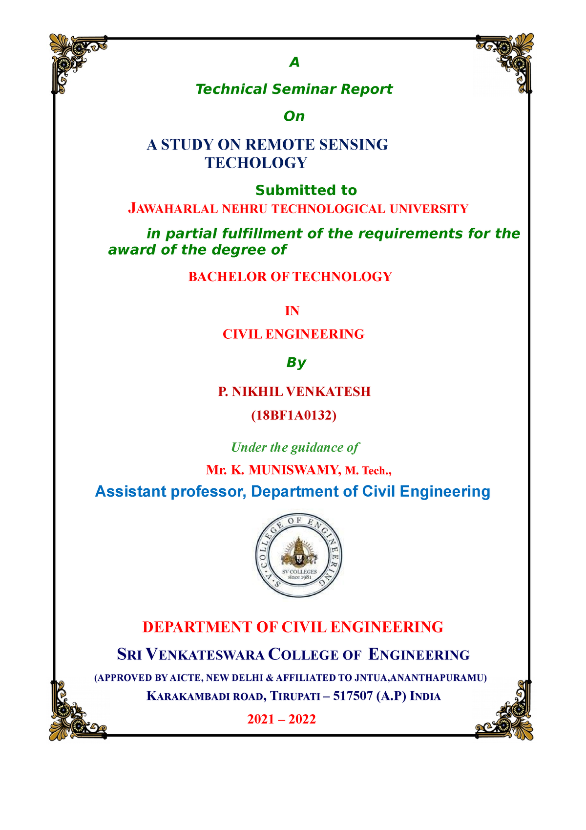 Remote Sensing TS - A Technical Seminar Report On A STUDY ON REMOTE ...