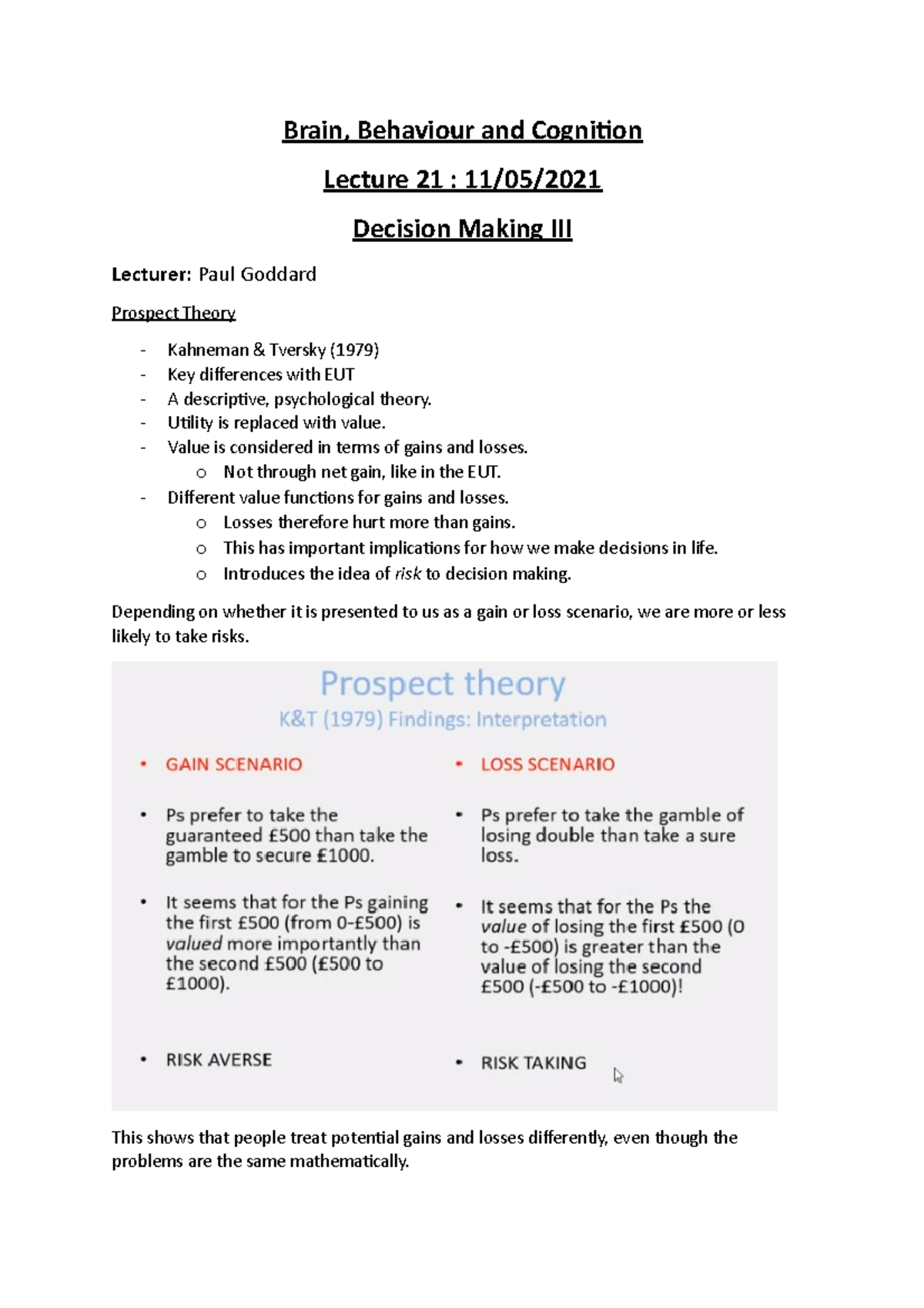 BBC - L21 - Decision Making III - Brain, Behaviour and Cognition ...