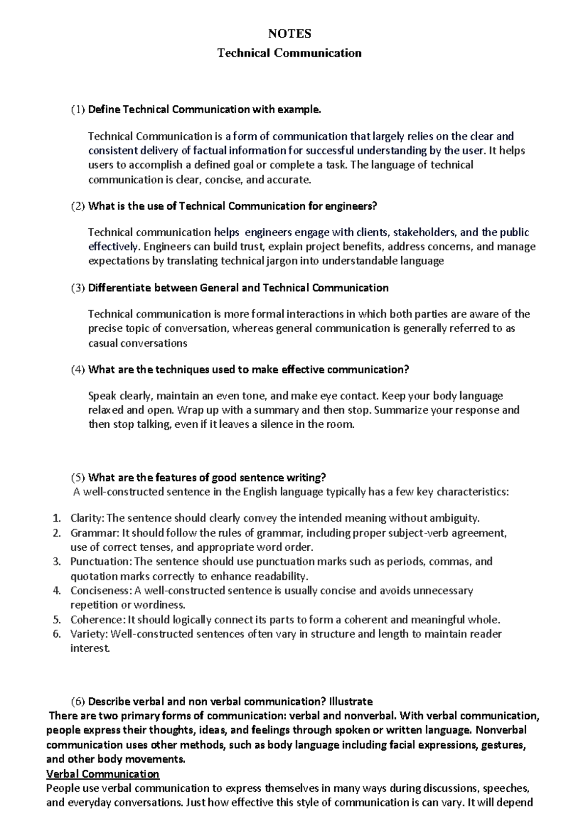 Notes Technical communication - NOTES Technical Communication (1 ...