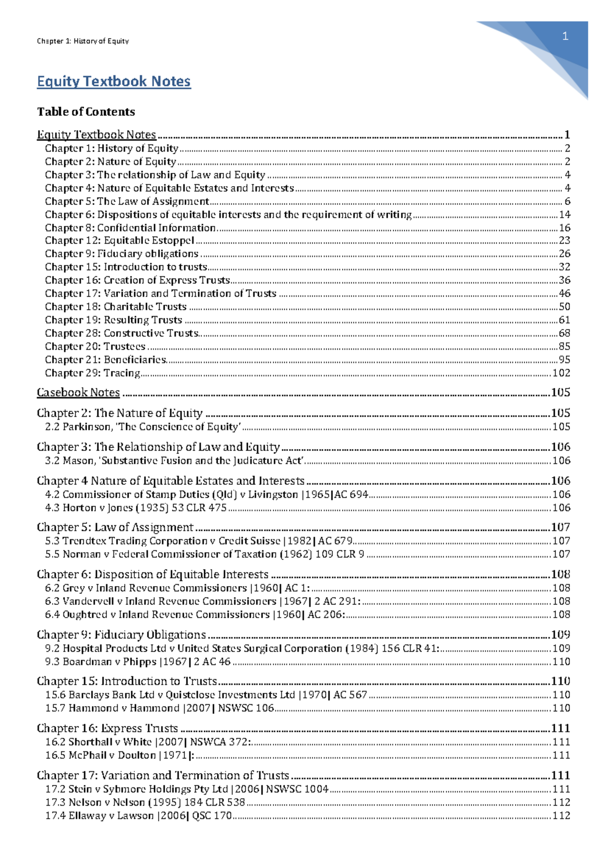 LAWS317 Equity and Trusts - Chapter 1: History of Equity 1 Equity ...