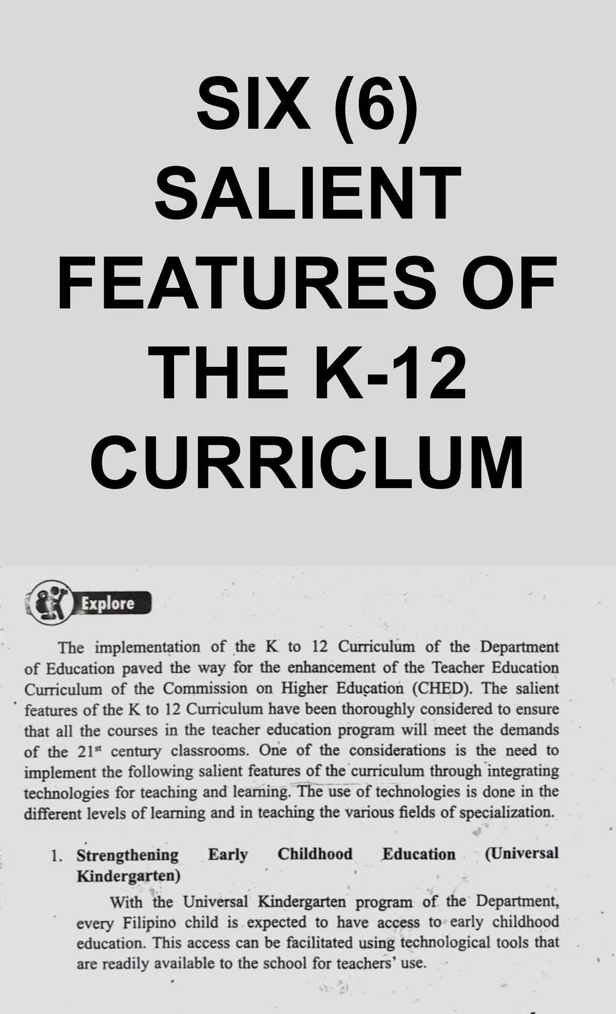 Six Salient Features of K-12 Curriculum - Technology for Teaching and ...