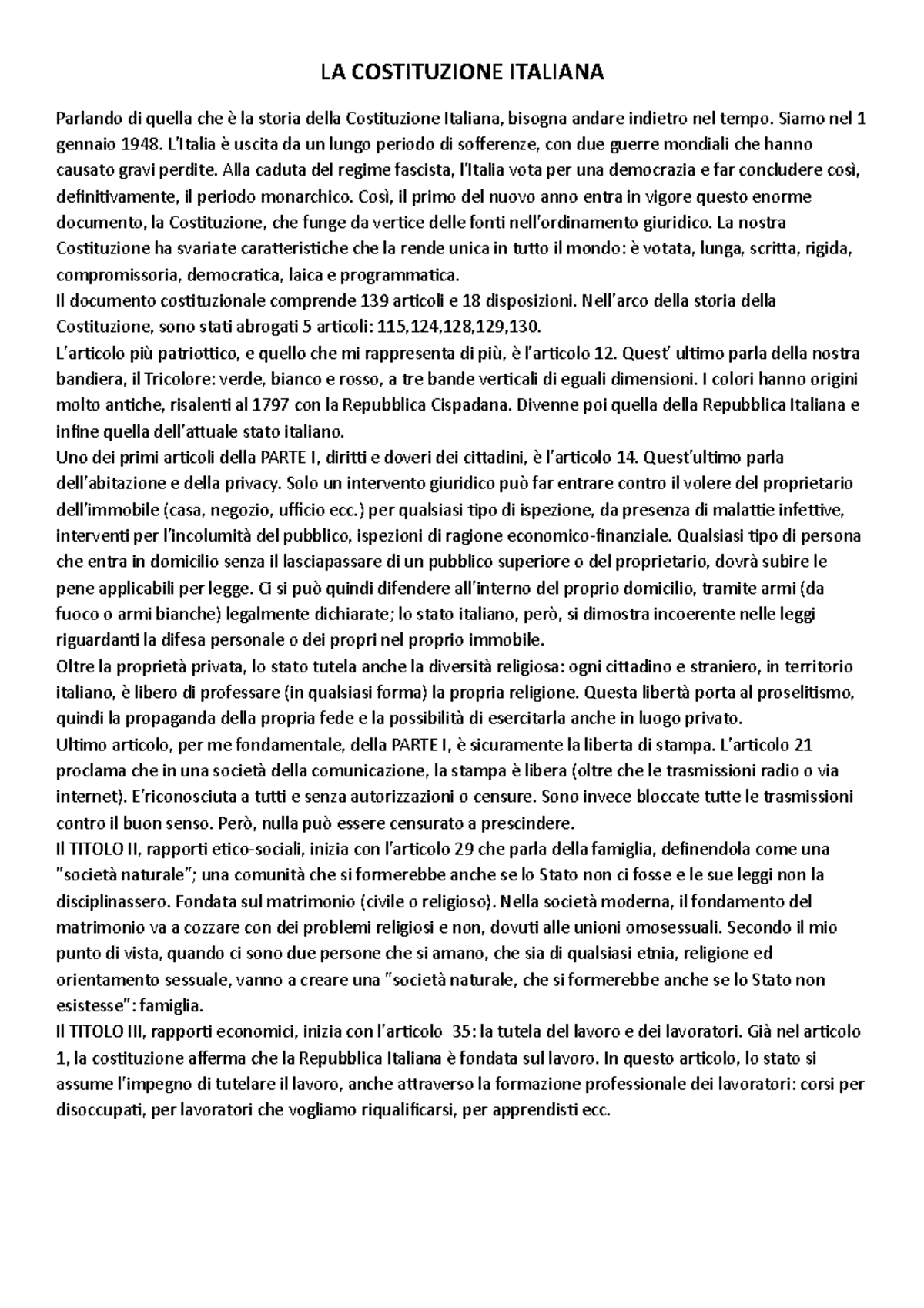 Costituzione Italiana Analisi Articoli LA COSTITUZIONE