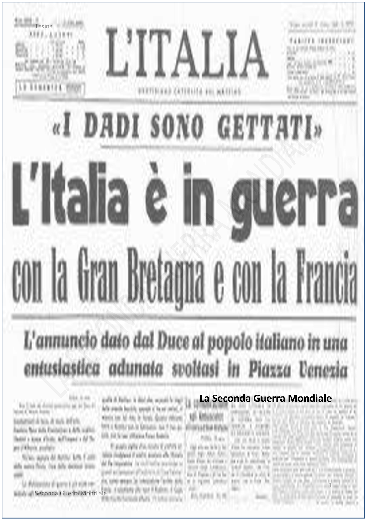 Tesina Terza Media 1 La Seconda Guerra Mondiale 2 Indice Storia Italiano Geografia Inglese