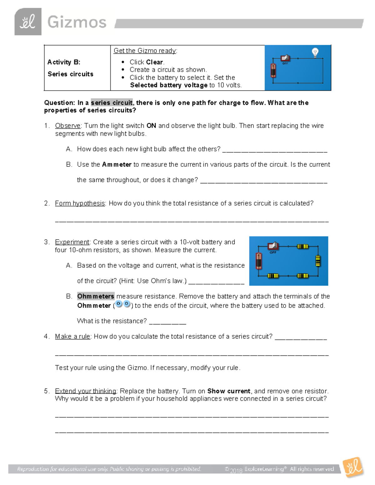 Circuits SE part 2 - Physics - 2018 Activity B: Series circuits Get the ...