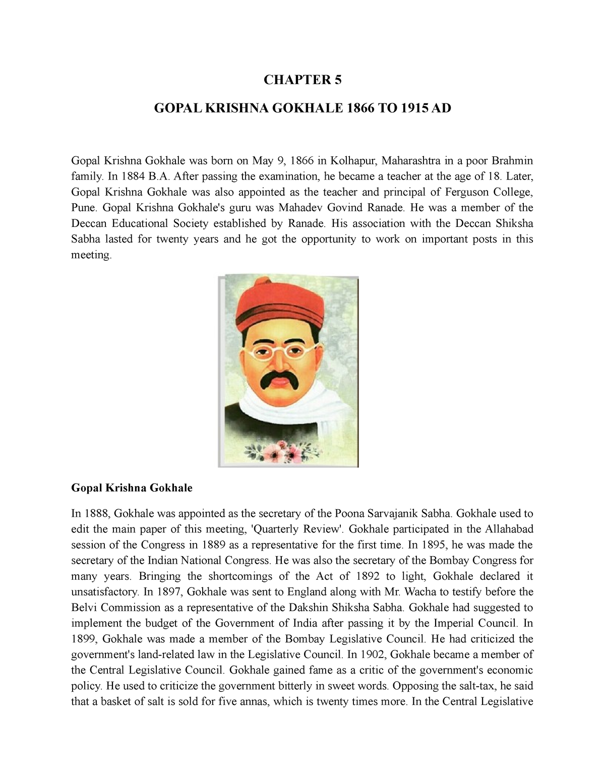 Chapter 5 Gopal Krishna Gokhale 1866 TO 1915 AD - CHAPTER 5 GOPAL ...