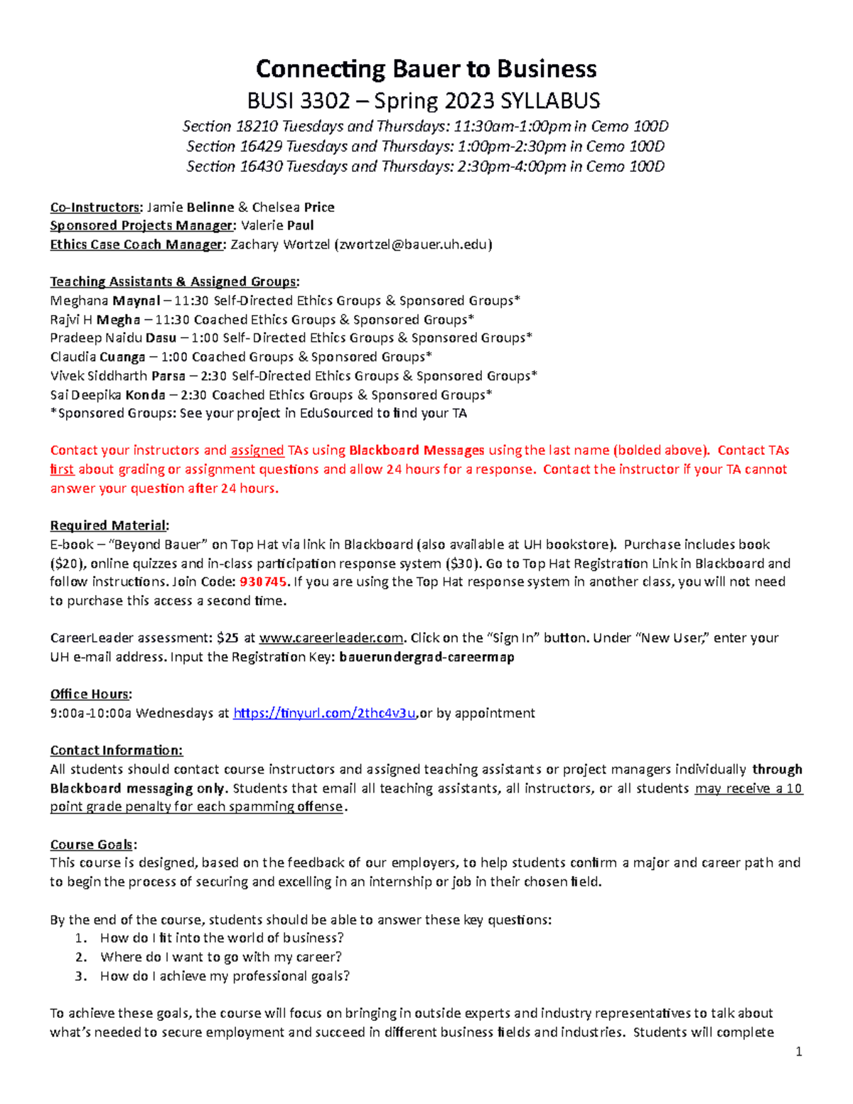 BUSI 3302 Syllabus SP23 - Connecting Bauer to Business BUSI 3302 ...