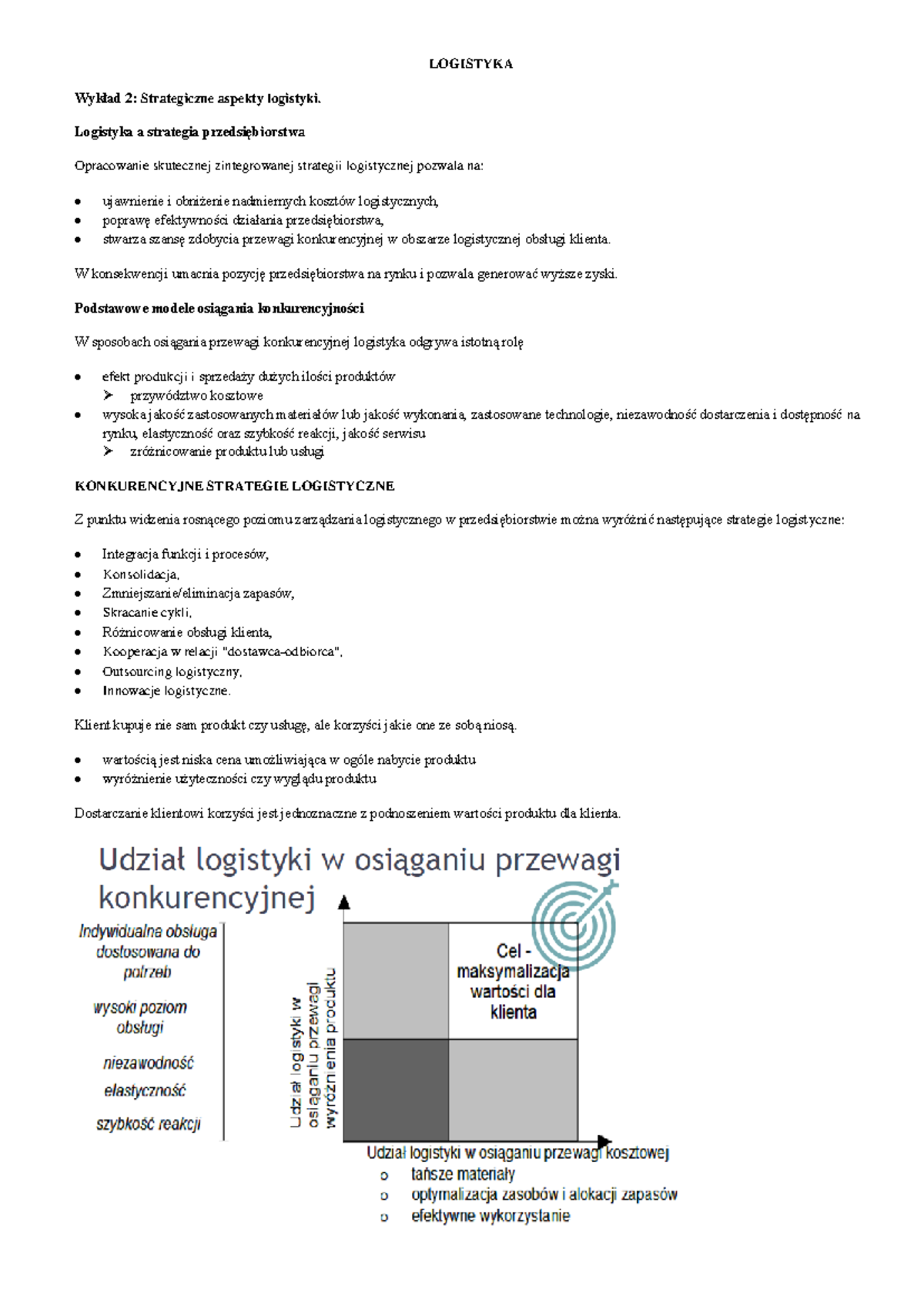 Logistyka wykład 2 - Notatki - LOGISTYKA Wykład 2: Strategiczne aspekty