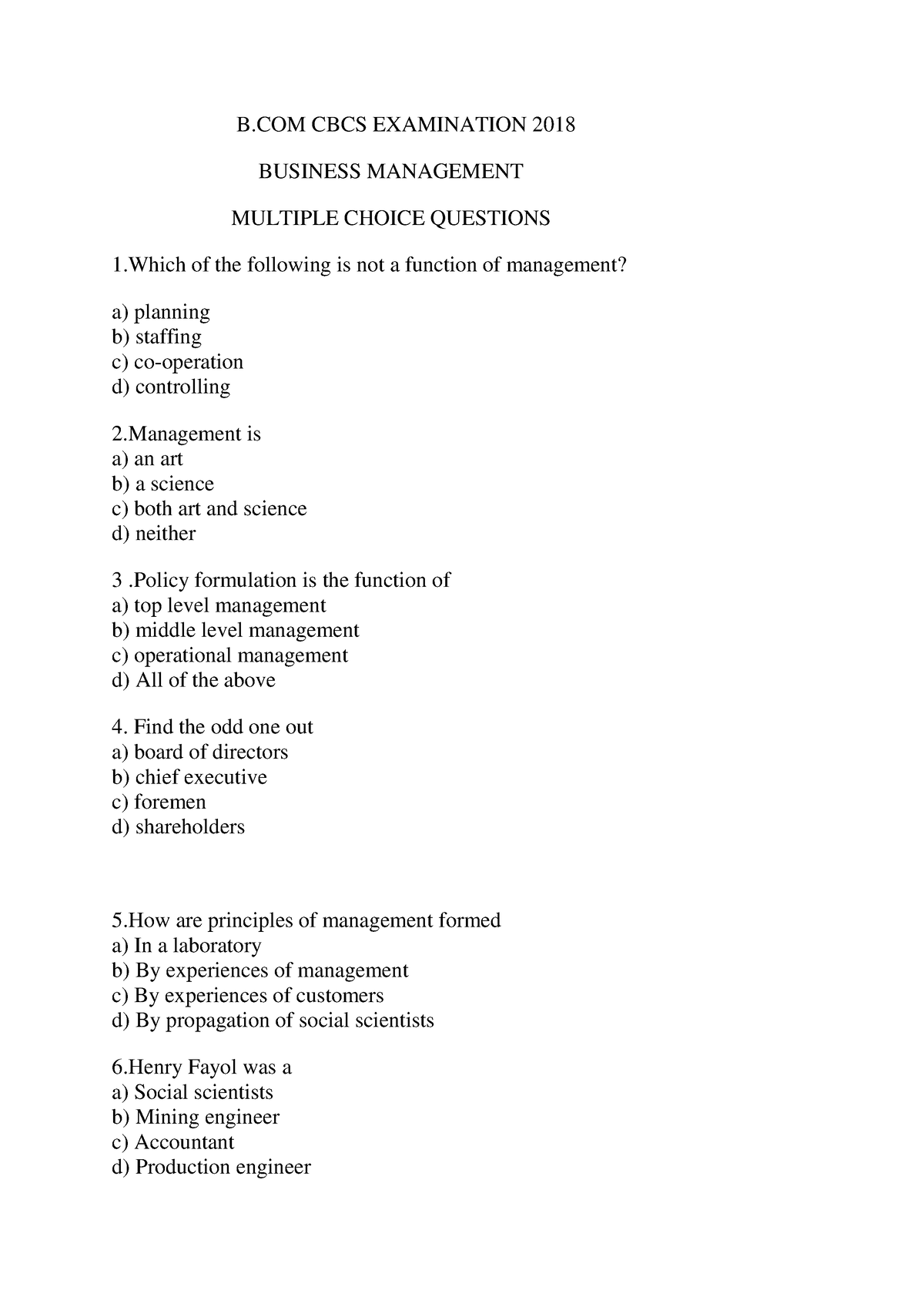 business planning multiple choice questions and answers