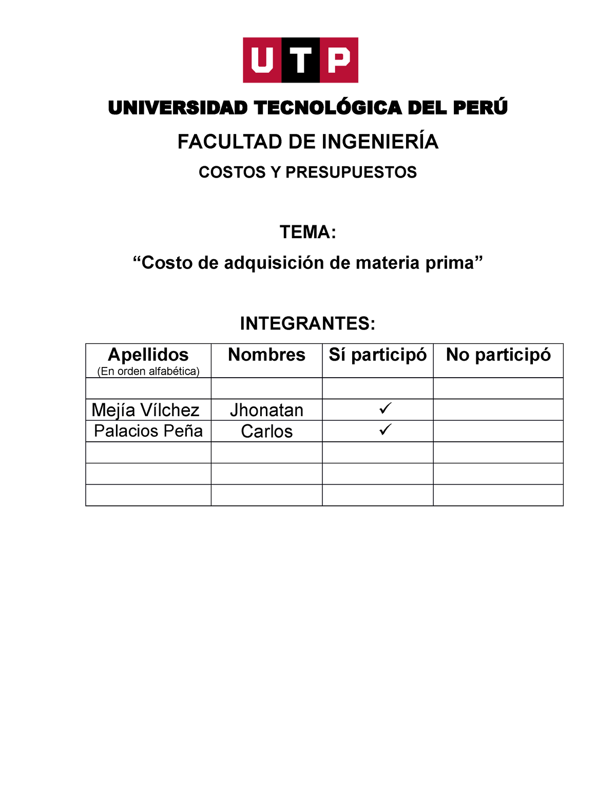 Tarea Semana 3 Costo 1 - 2017 - UNIVERSIDAD TECNOLÓGICA DEL PERÚ ...