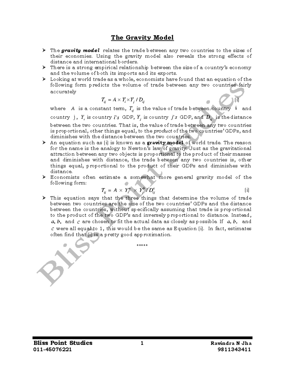 THE Gravity Model Sharing the notes of international economics