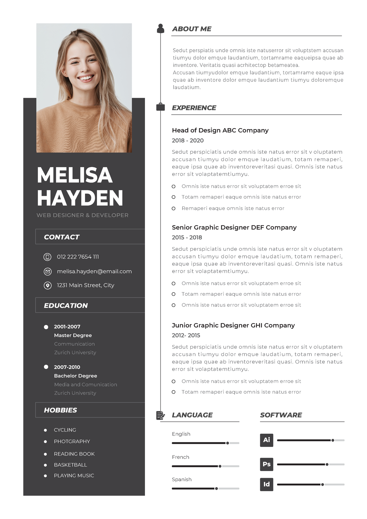 03 Professional CV Resume - CONTACT EDUCATION HOBBIES 1231 Main Street ...