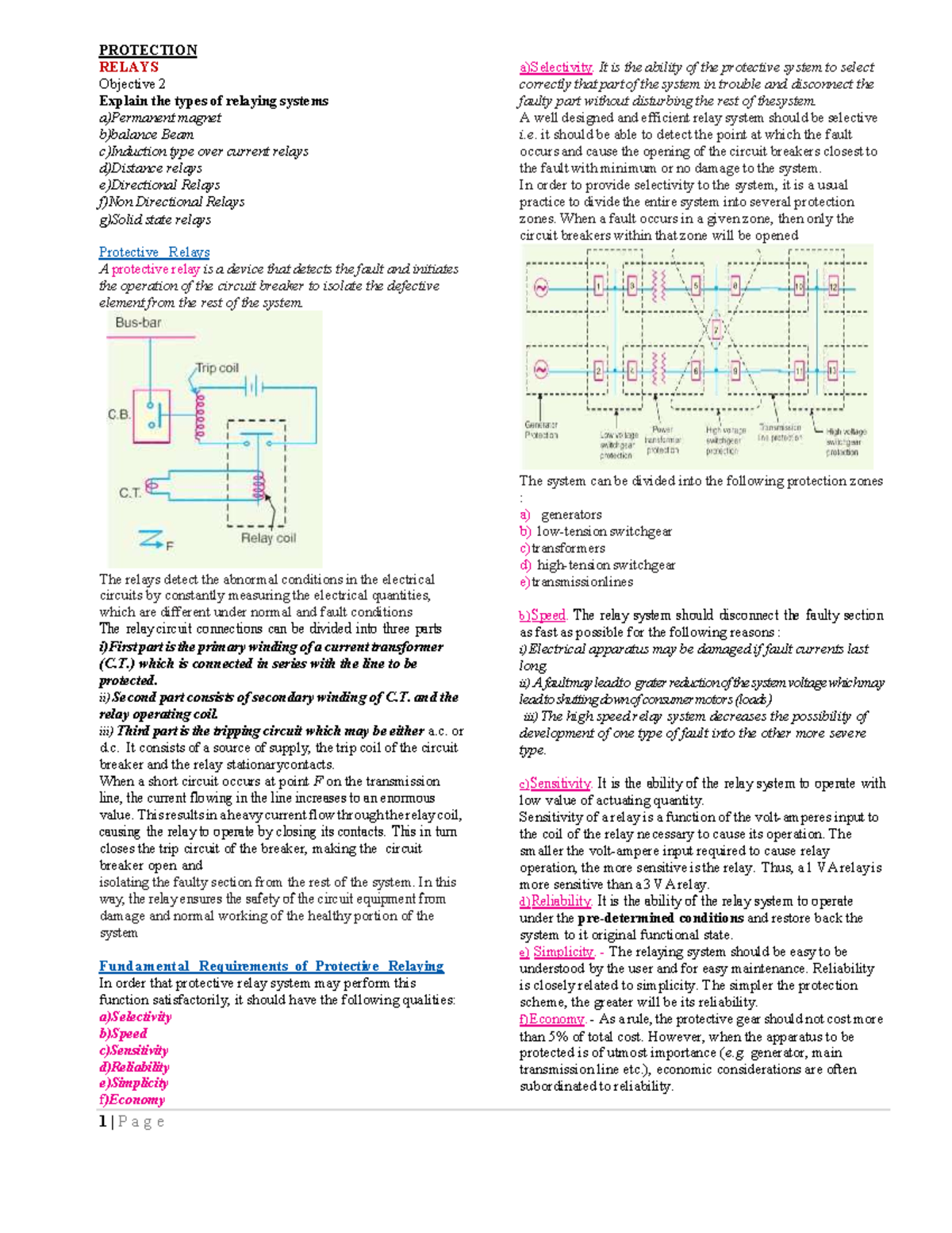 Notes from Topic 1 - PROTECTION RELAYS Objective 2 Explain the types of ...