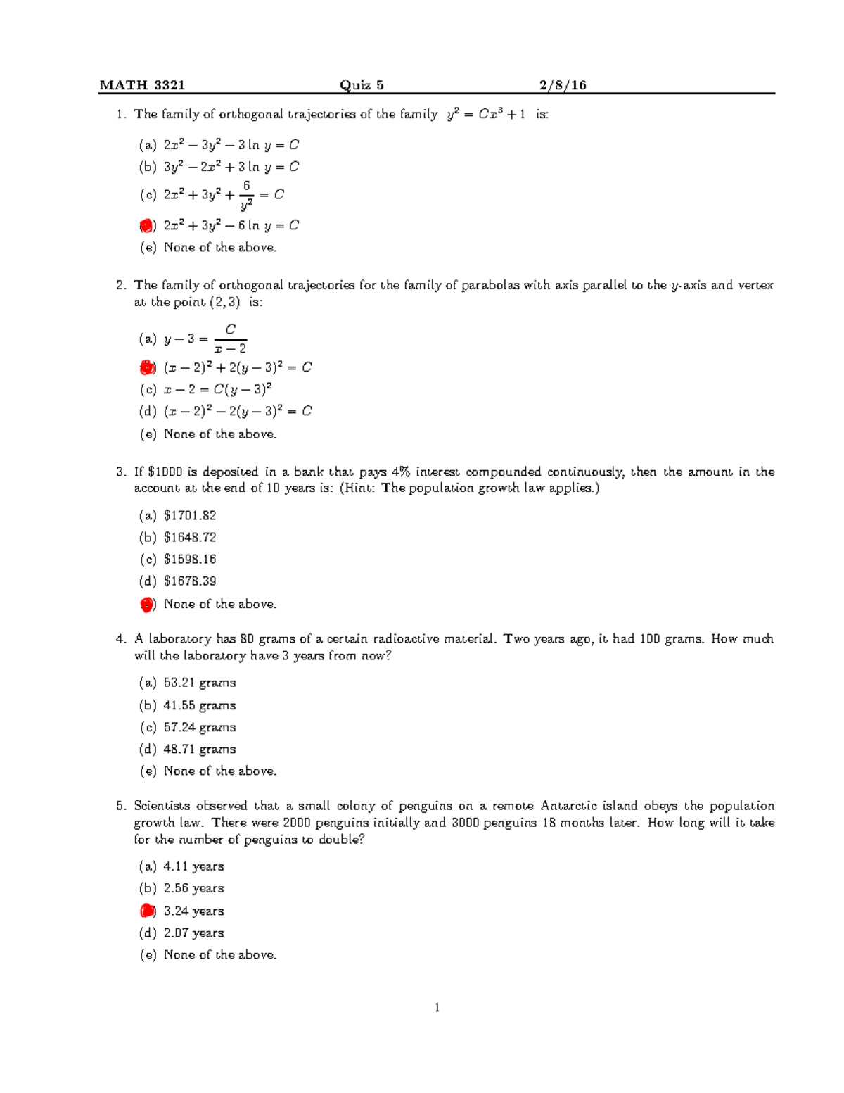 EMCF-5-Sp16 - EMCF 5 - MATH 3321 Quiz 5 2/8/16 1. The family of ...