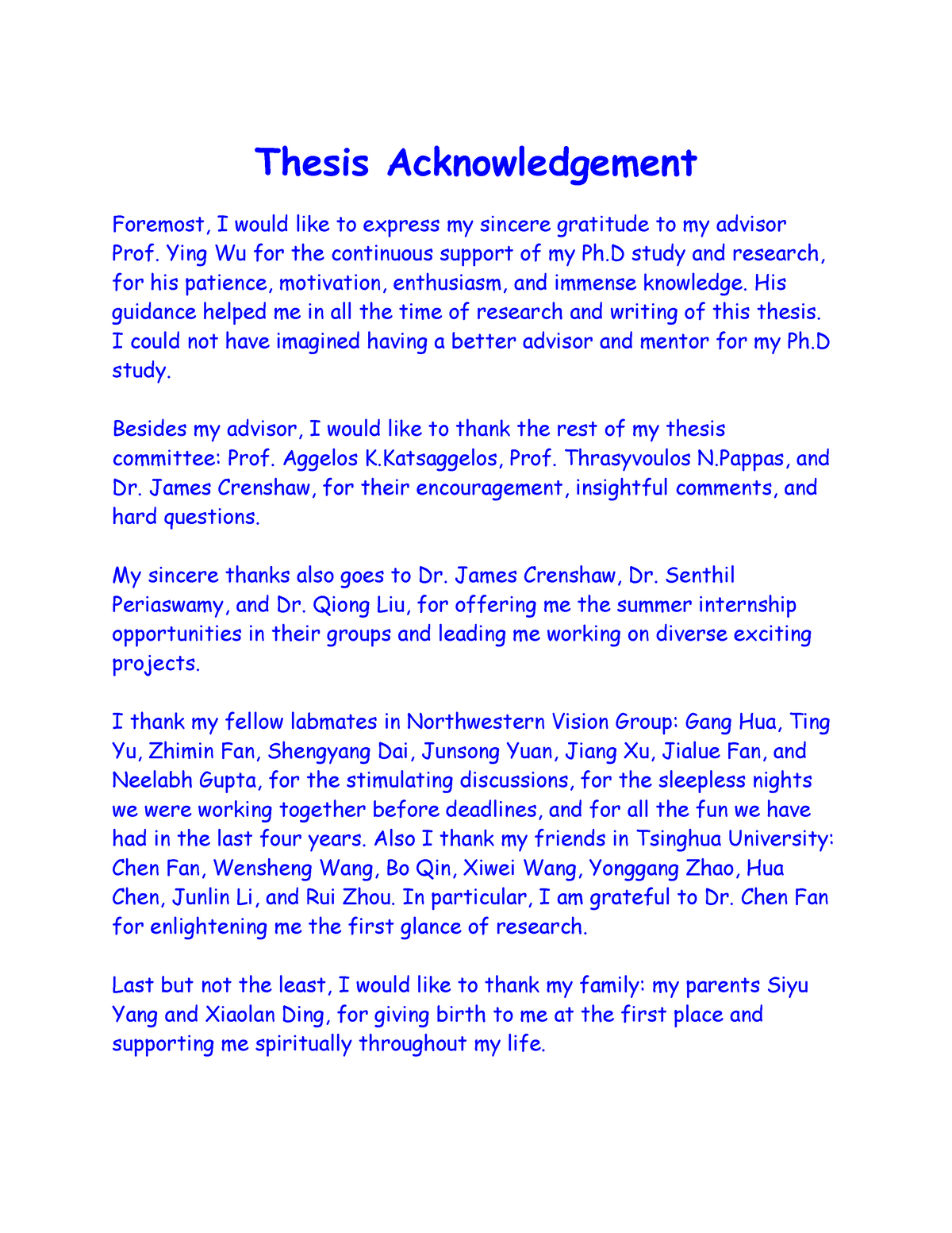 acknowledgements for bachelor thesis