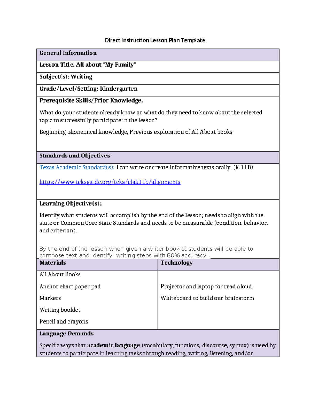 D091 task 2 - D091 task 2 - Direct Instruction Lesson Plan Template ...