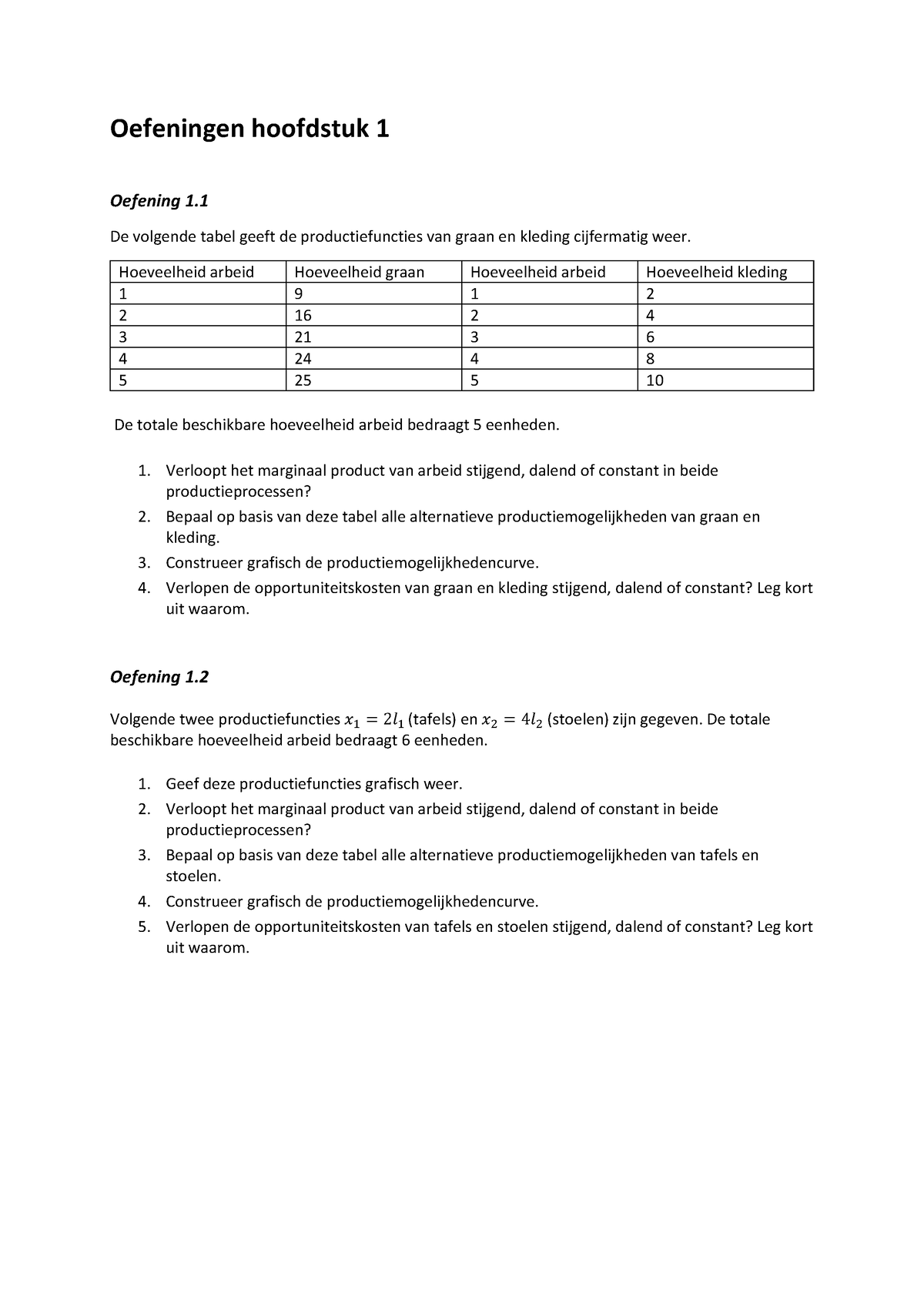 Oefeningen Hoofdstuk 1 + Herhaling Wiskunde - Oefeningen Hoofdstuk 1 ...