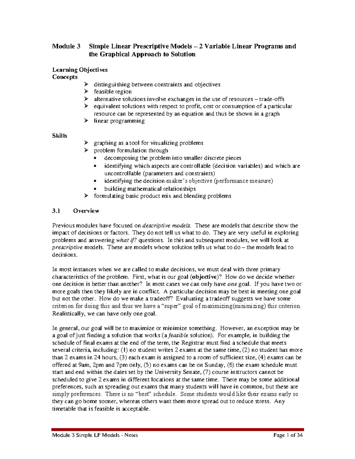 Module 3 Simple LP Models Notes 2018 - Module 3 Simple Linear ...