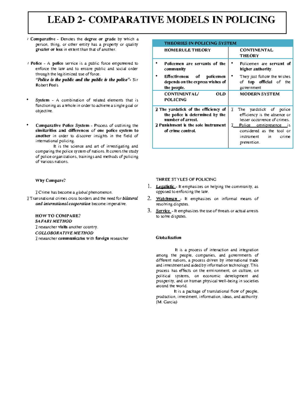 LEAD2- COMPa Rative Models IN Policing - Comparative - Denotes the ...