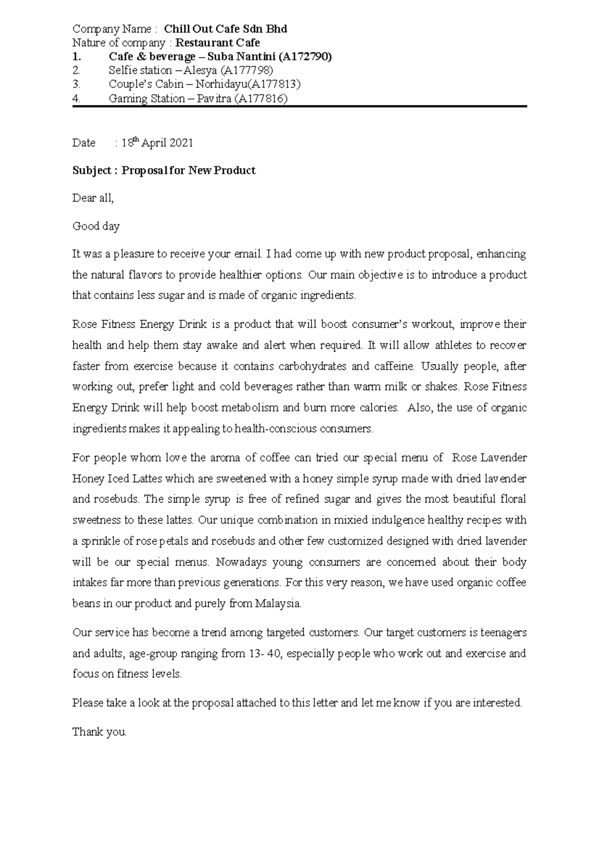 Chilled Out Cafe - cafe & beverage proposal email draft 2 - Company ...