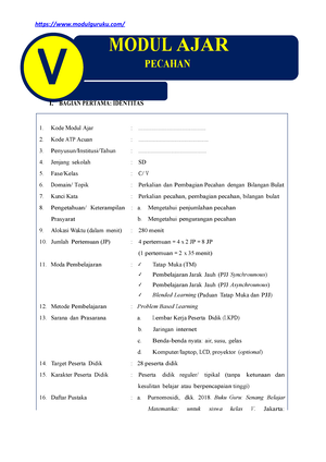 Modul AJAR Matematika Kelas 5 FASE C - V Modulguruku/ MODUL AJAR PE ...