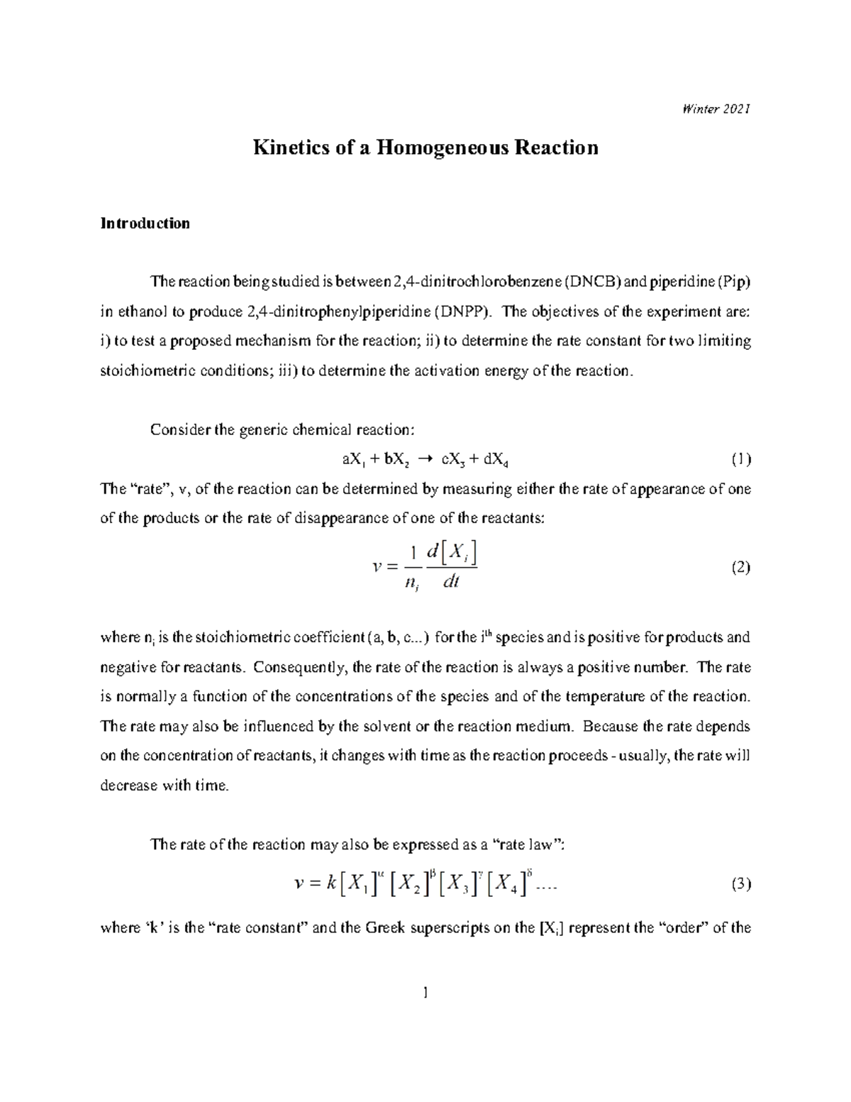 Kinetics of a Homogeneous Reaction Lecture Note - Kinetics of a ...