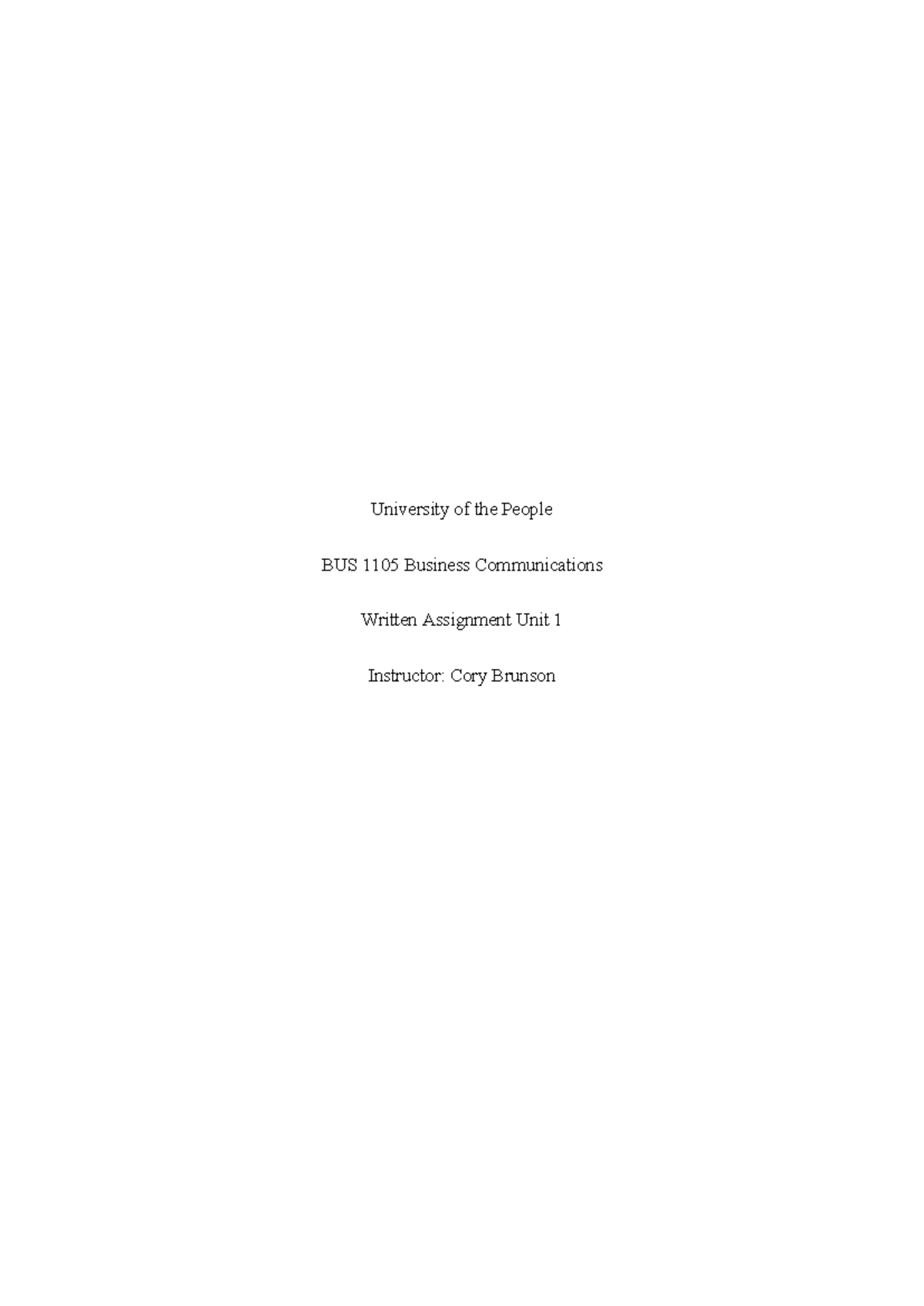 Written assignment - University of the People BUS 1105 Business ...