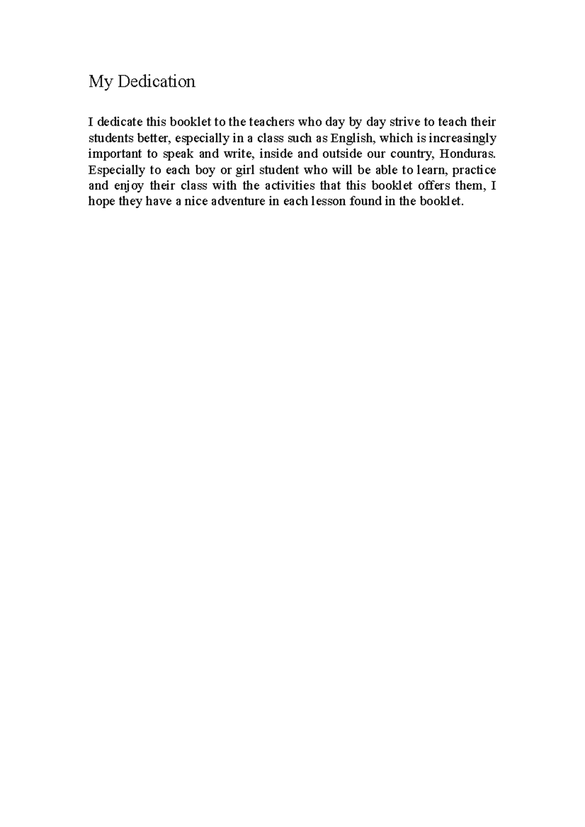 Deportes en Ingles - My Dedication I dedicate this booklet to the ...