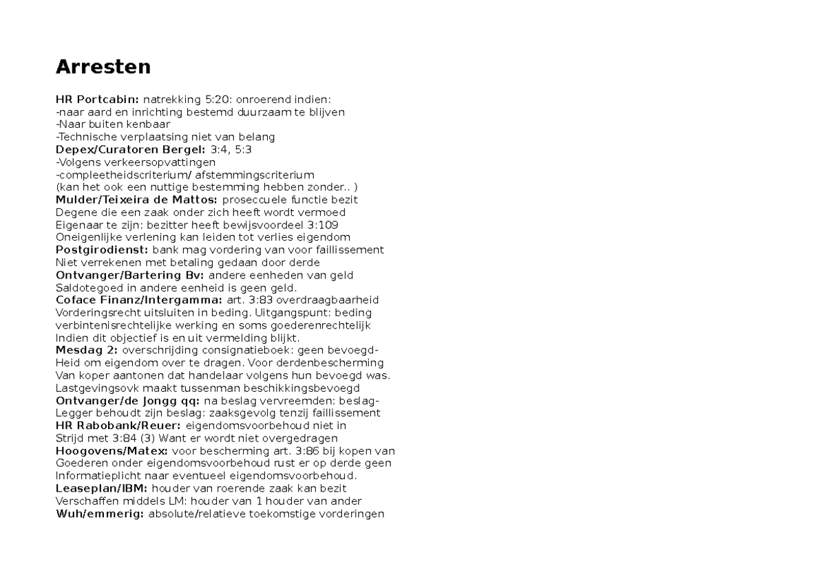 Goederenrecht samenvattirng - Arresten HR Portcabin: natrekking 5:20