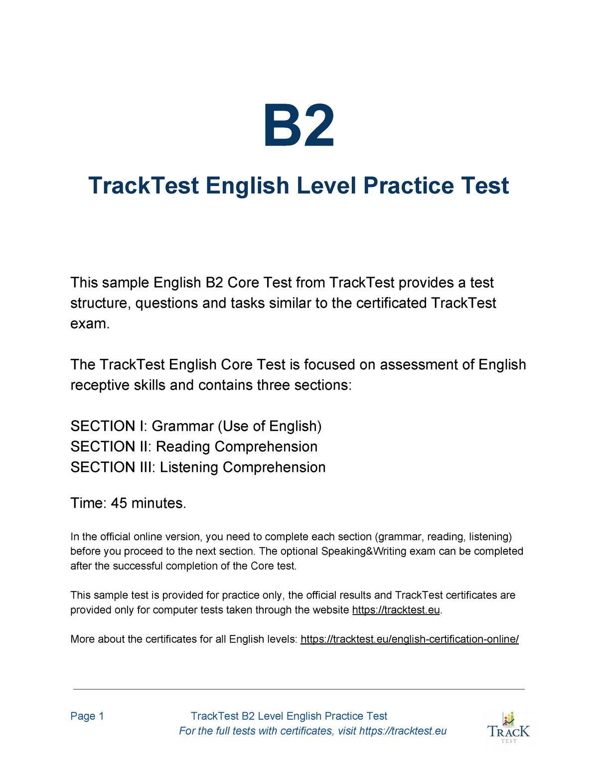 B2 English Test With Answer Key B TrackTest English Level Practice 
