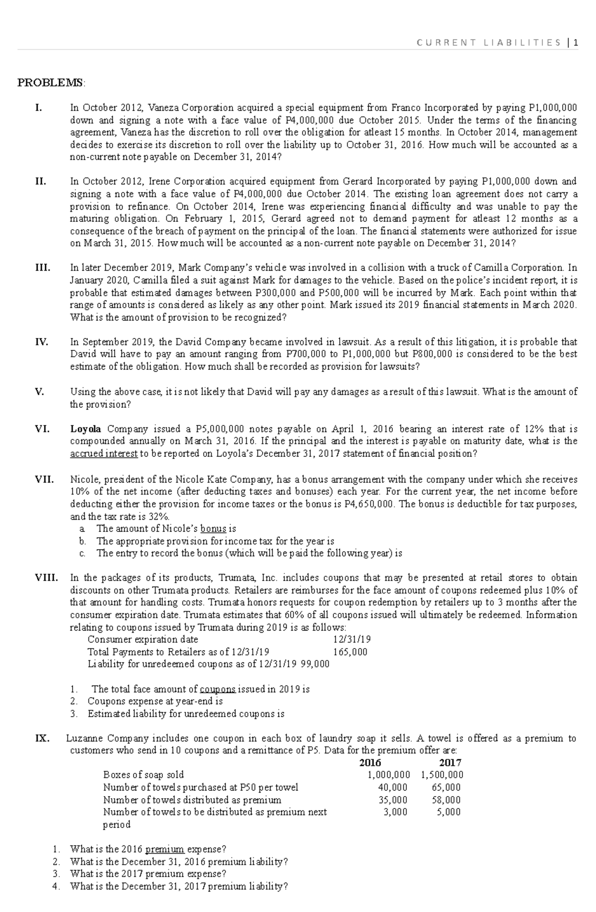 Current Liabs Exercises - C U R R E N T L I A B I L I T I E S | 1 ...