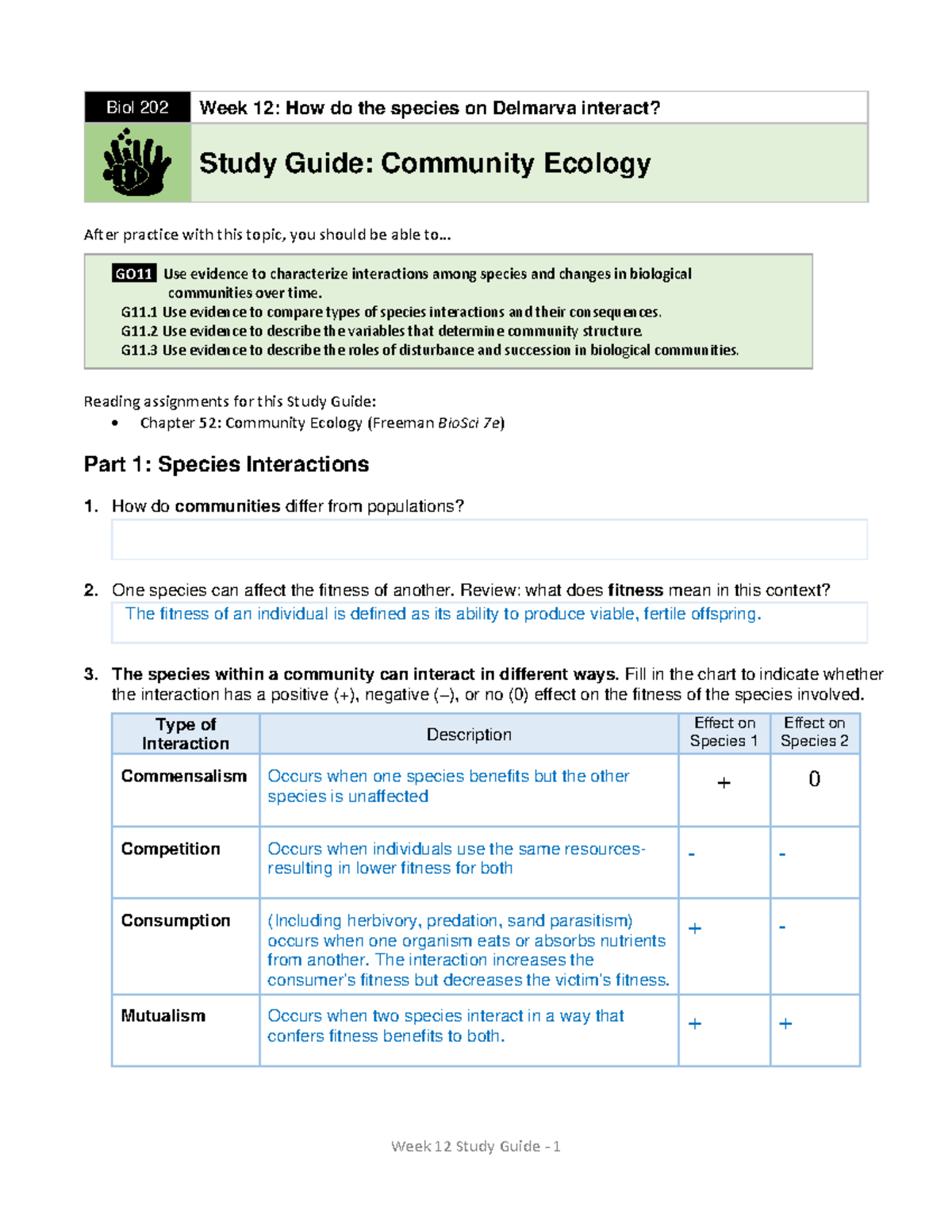 202 Week 12 SG Community Ecology-Done - Biol 202 Week 12: How do the ...