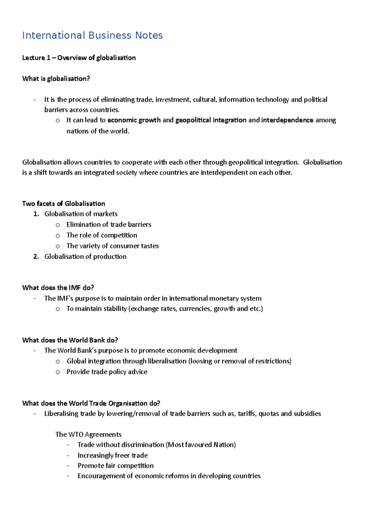 International Business Notes - International Business Notes Lecture 1 ...