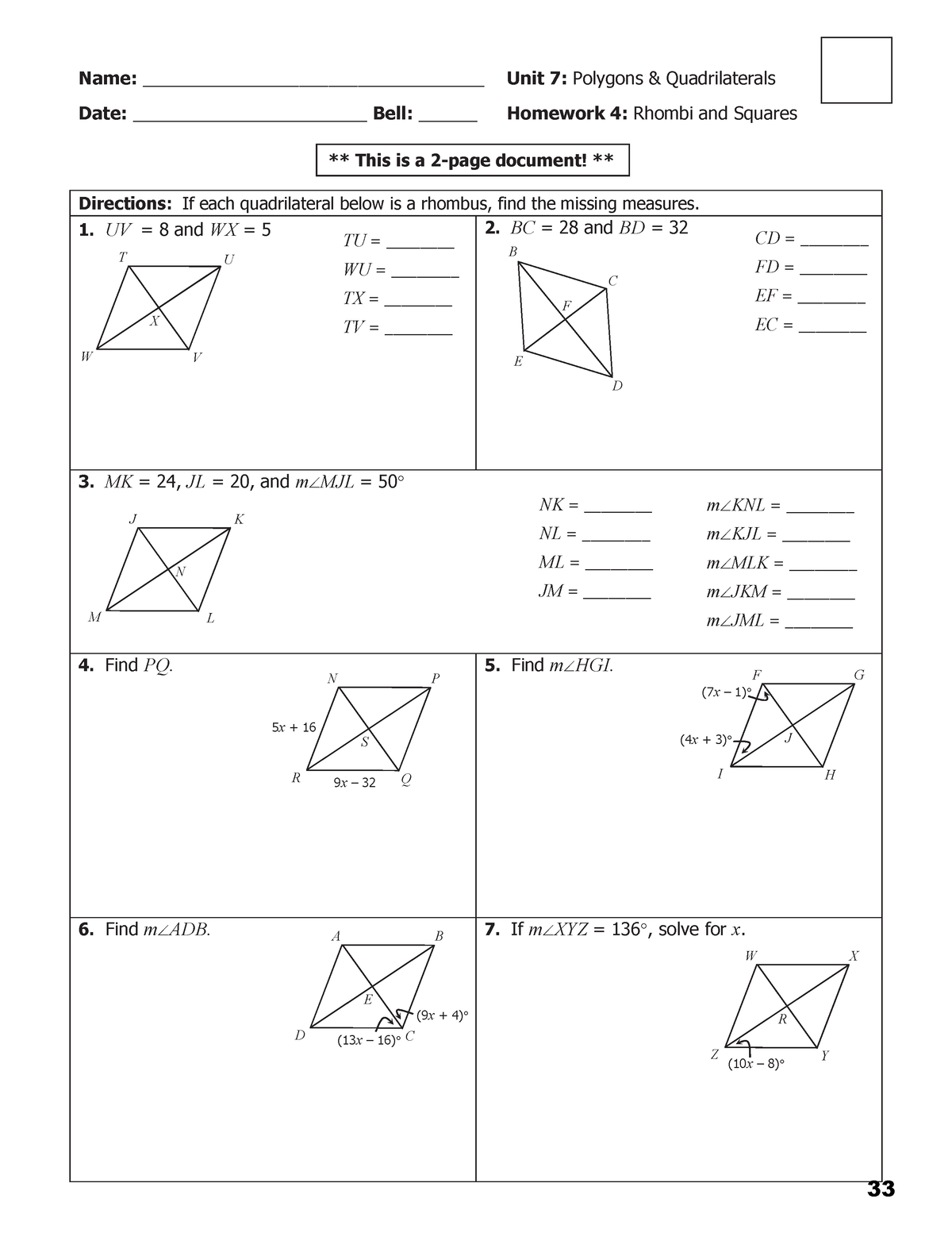 01-14 squares and rhombus HW - 'LUHFWLRQV - Studocu