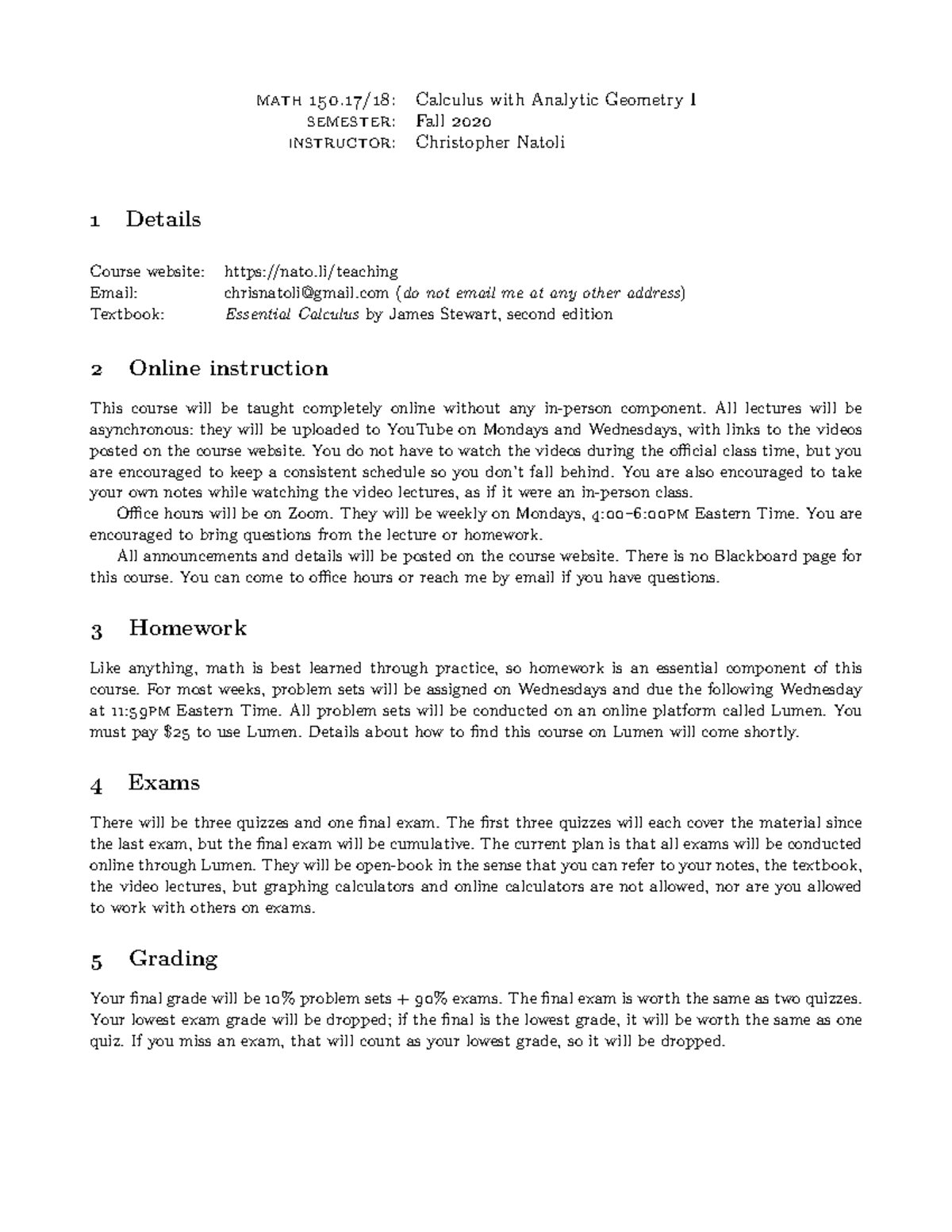 Math Syllabus - Course Sykkabus - math Calculus with Analytic Geometry ...