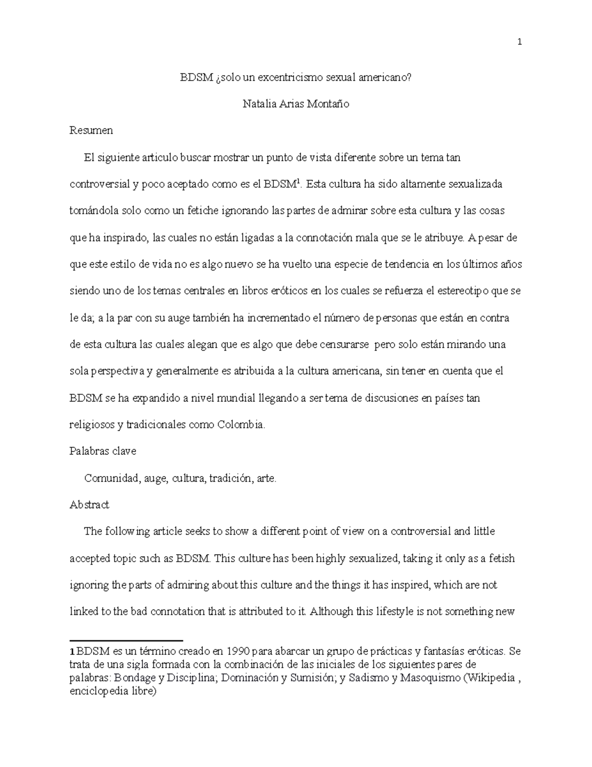 El BDSM - Nota: 4.5 - BDSM ¿solo un excentricismo sexual americano? Natalia  Arias Montaño Resumen El - Studocu