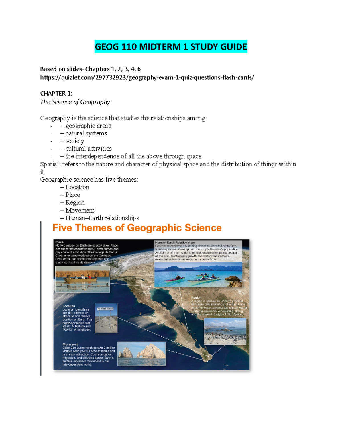 GEOG 110 Midterm 1 Study Guide - GEOG 110 MIDTERM 1 STUDY GUIDE Based ...