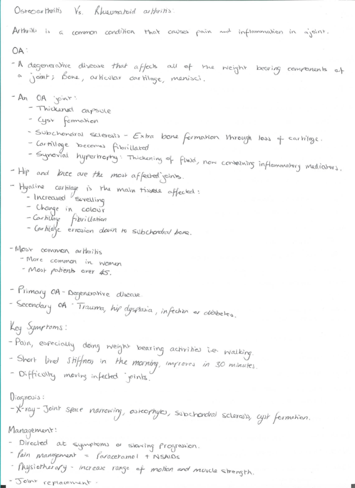 OA vs RA - Summary of disease profiles for osteoarthritis and ...