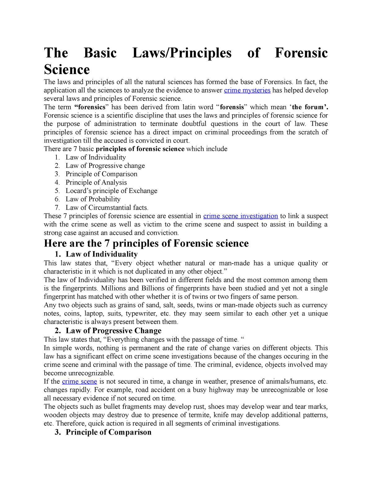 Basic Laws Of Forensic Science The Basic Lawsprinciples Of Forensic Science The Laws And 