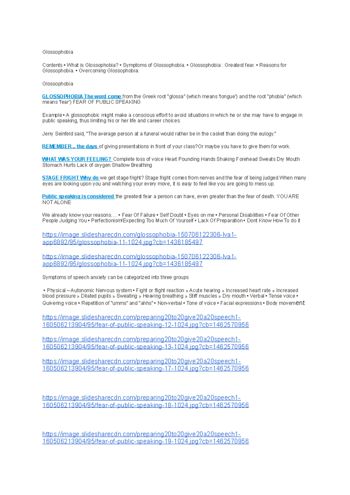 Glossophobia - • Overcoming Glossophobia. sophobia. • Glossophobia ...