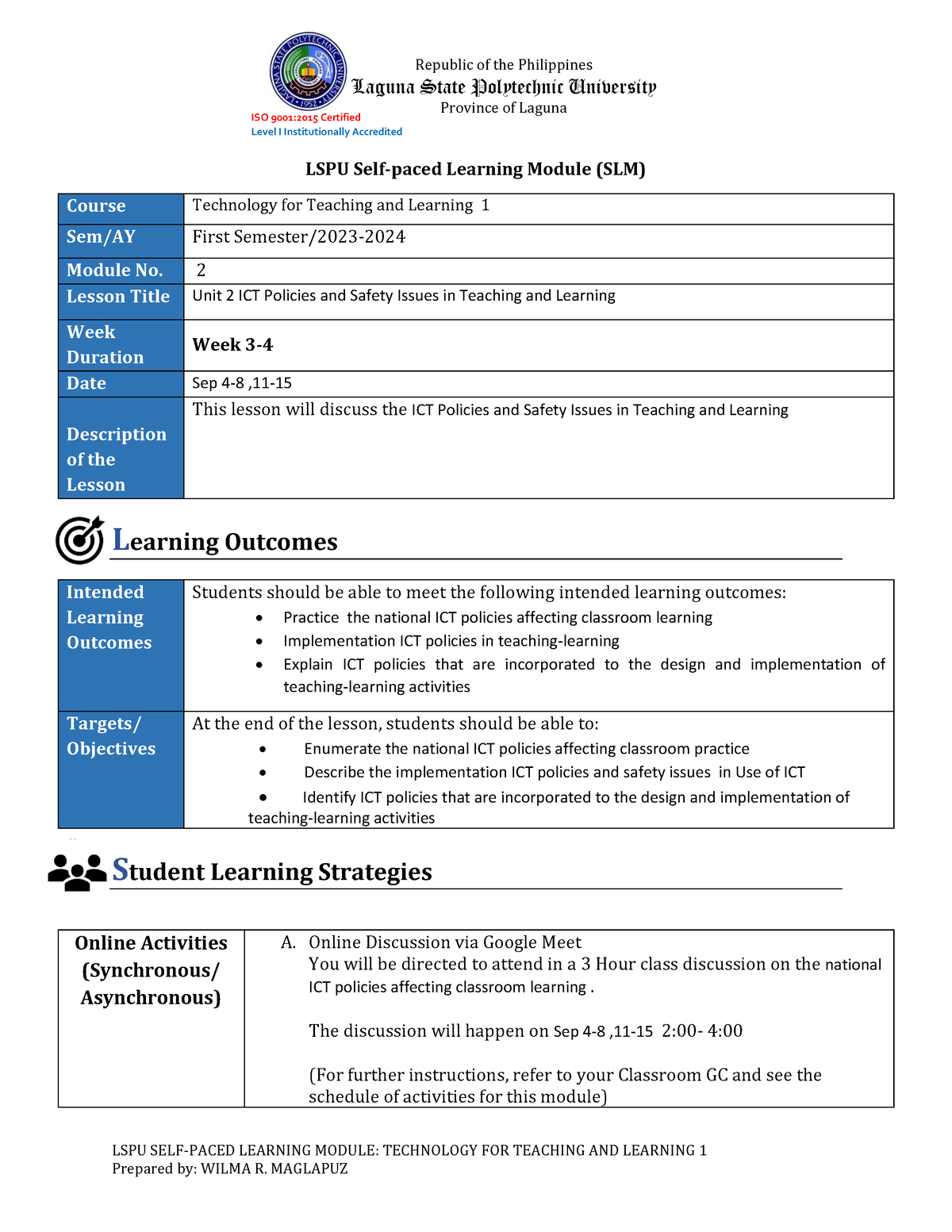 Btled Btvted Module 2 TTL1 Week 3 - ISO 9001:2015 Certified Level I ...