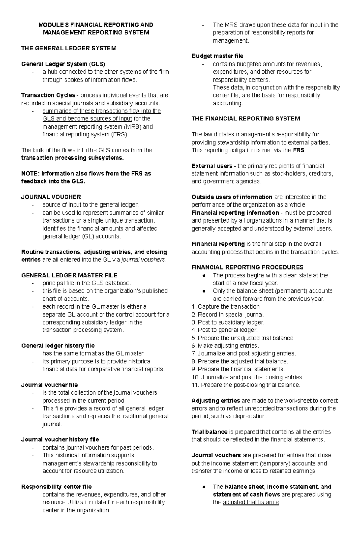 Accounting Information System 8 - MODULE 8 FINANCIAL REPORTING AND ...
