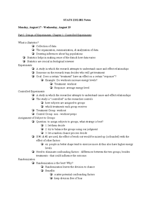 Statistics 2332 4th exam notes pt 1 - STAT 2332 - Studocu