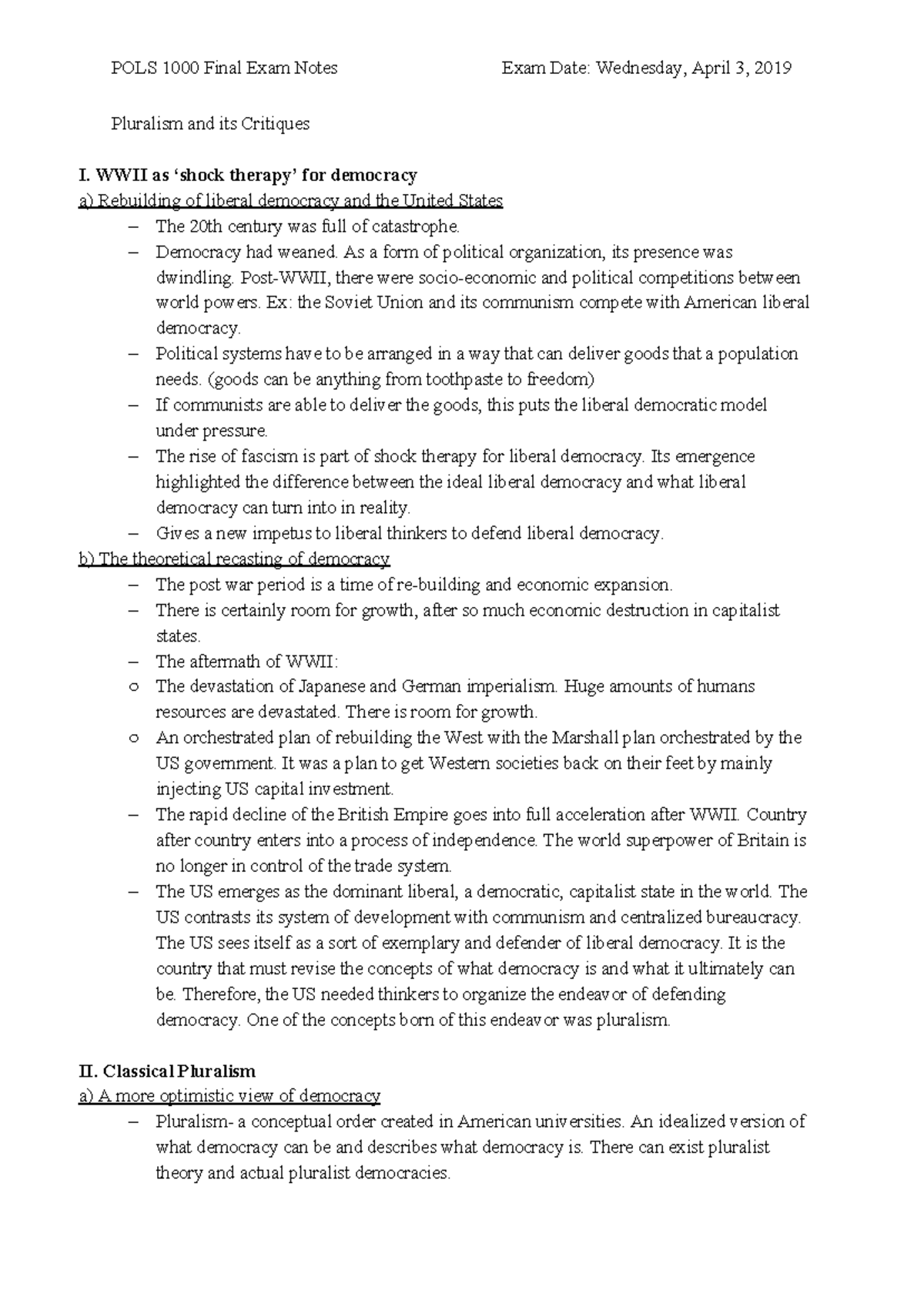 POLS 1000 Final EXAM Notes - POLS 1000 Final Exam Notes Exam Date ...